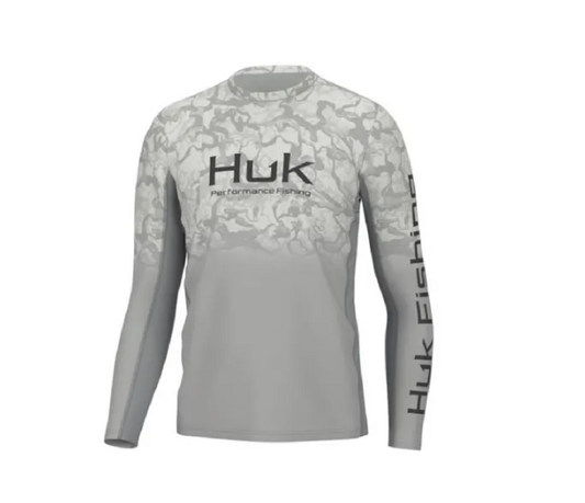 HUK Icon X LS Crew Inside Reef Fade Harbor Mist Shirt