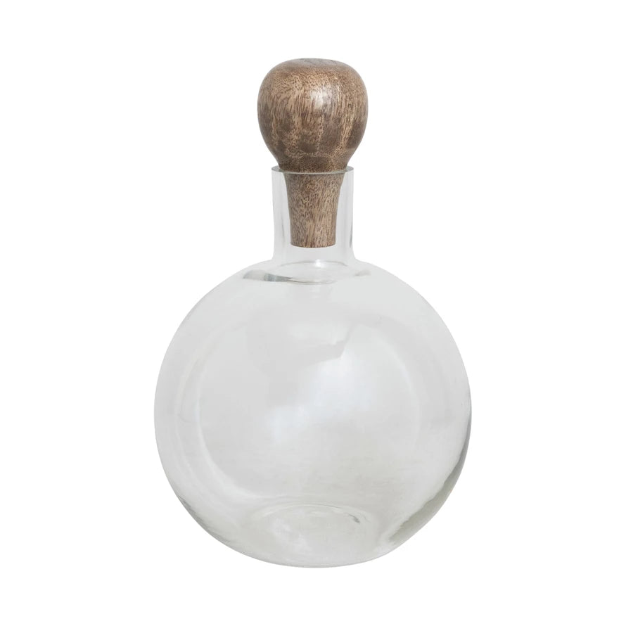 CC Round Glass Decanter with Mango Wood Stopper